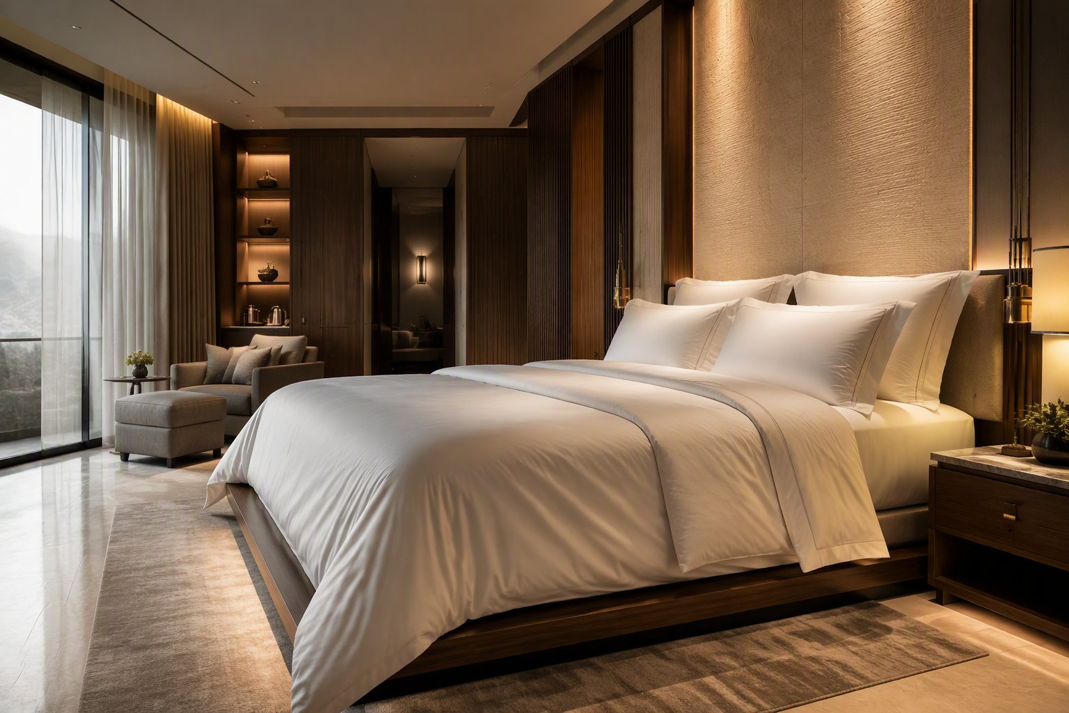Luxury hotel bedroom dressed in premium V5 linen